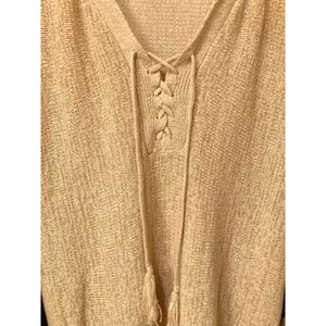 Double Zero Cream Fringe Knit Poncho Sweater Navy Blue Aztec Detail Size Medium thumbnail 9