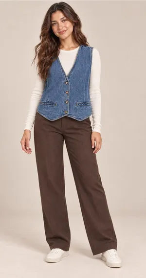 Abercrombie Fitch Denim Vest Button Front Curved Hem Blue XL thumbnail 1