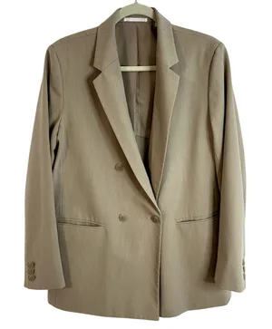 Uniqlo Wide Leg Double Breasted Suit Set Womens Size Large Tan EUC thumbnail 1