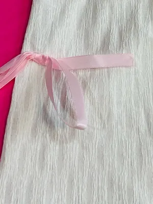 ROMWE White Crop Top with Pink Ribbon Ties thumbnail 5