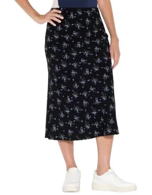 Wild Fable Black & Blue Floral Print Stretchy Midi Skirt thumbnail 1
