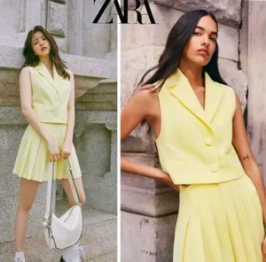 ZARA Blogger Favorite CROPPED WAISTCOAT WITH COVERED BUTTONS VEST YELLOW thumbnail 3