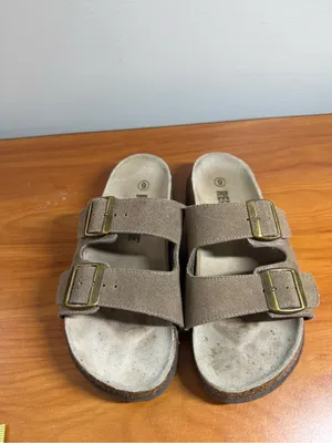Red Stone Double Buckle Strap Slip on Sandal‎ Suede Brown W9 thumbnail 2