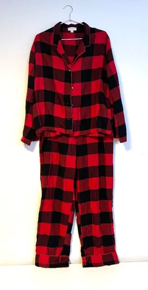 GAP Checkered Flannel Matching Pajama Lounge Set Black Red Womens Size Large thumbnail 1