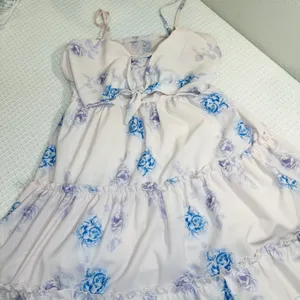 Floral Tie Front Tiered Ruffle Mini Dress Pink/Blue Rose Smocked Back Summer - L thumbnail 9