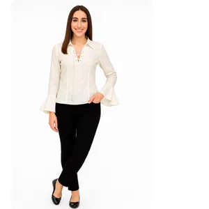 FRIENDS Cream Lace-Up Blouse with Flared Sleeves. BNWT thumbnail 3