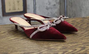 A New Day Gwen Rhinestone Bow Velvet Kitten Heels 94656735 Burgundy Red 6M thumbnail 1