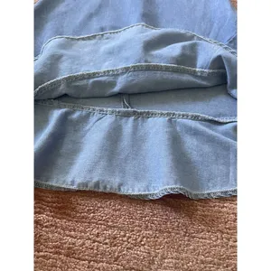 Denim Blue Sleeveless Mini Dress With Ruffle Hem and Tie Straps thumbnail 4