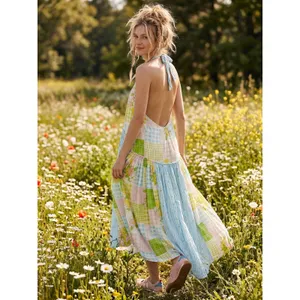 Free People Cottage Embroidered Patched And Pretty Halter Midi Maxi Dress Medium thumbnail 5