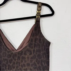 Vintage Scott McClintock Brown Leopard Maxi Dress Womens 6 Formal Glitter Y2K thumbnail 12