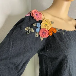 Moth for 3/4 Sleeve Black Wool Blend Blouse Floral Appliqué Detail thumbnail 5