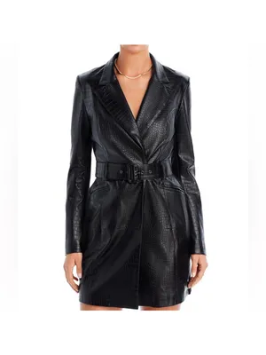 French Connection Black Croc Leather Belted Blazer Dress - thumbnail 2