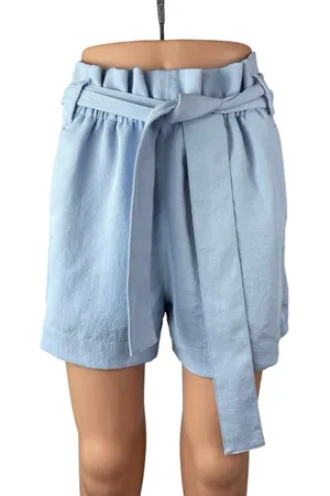 Aritzia Wilfred Women's Blue High Rise Belted Wide Leg Bermuda Paperbag Shorts 4 thumbnail 1