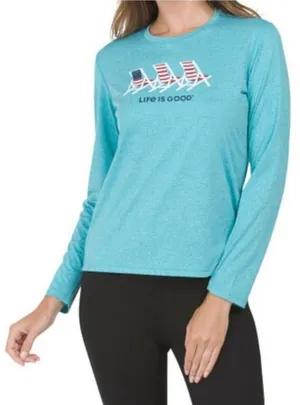 Life is Good Long Sleeve Performance Shirt‎ Beach Chair Americana Flag Small thumbnail 1