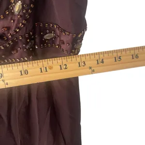 Jones New York Dress Y2k Size 10 Brown Chiffon 100%‎ Silk Beaded Midi Dress thumbnail 10