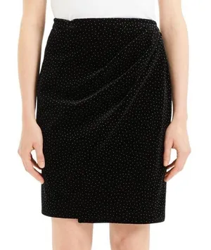 Theory Pleat Wrap Skirt Women 0 Black White Dot Velvet J0904301 Holiday thumbnail 1