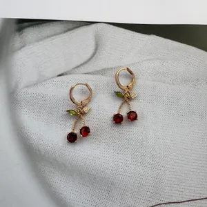 Cherry Dangle Drop Earrings for Women Gold thumbnail 1