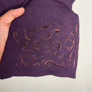 Worthington Mulberry Stretch Ribbed Knit Embroidered‎ Flare Sleeve Keyhole Top thumbnail 6
