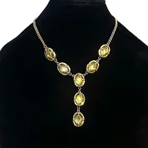Gold tone citrine Y statement necklace thumbnail 1