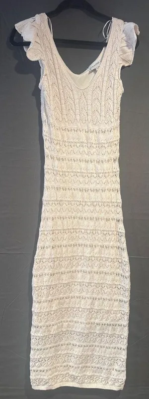 Freshman 1996 Womens Small Crochet Knit Midi Dress Cream Boho Coquette Y2K thumbnail 1