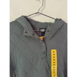 NWT Lands End Quilted Pullover Snap Sweatshirt Women’s Size Medium Light Blue thumbnail 3