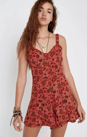 Size Medium UO Emma Louise Rust Floral Playsuit thumbnail 1