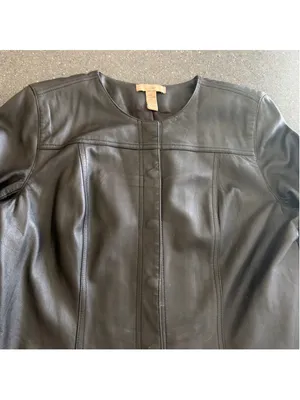 I.E Premium Collarless Black scuba Leather Jacket size S thumbnail 6