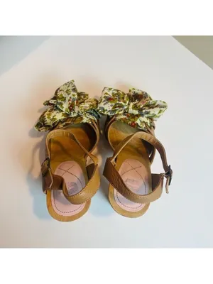 Vintage CROWN women’s wood platform heels "miss america" floral fabric bow Sz 7M thumbnail 14