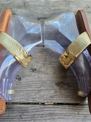 Tory Burch Marcia Gold Metallic Toe Ring Logo Vamp Slide On Sandal Size 8 thumbnail 5