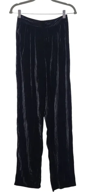 Boohoo Black Velvet Pants NWT Size 2 Tall Black Tapered Crinkle Pants thumbnail 1