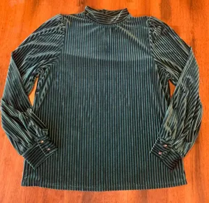 Cable & gauge Top Large Green Velvet look Texture Stripe Turtleneck thumbnail 1