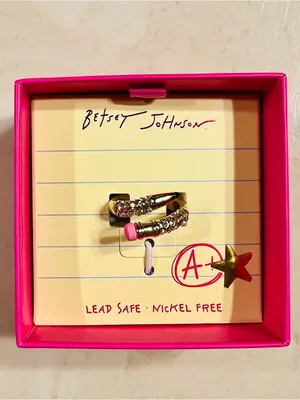 BETSEY JOHNSON Gold Plated Pave Crystal Pencil Wrap Band Ring Gift Box Size 7.5 thumbnail 5