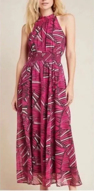 Anthropologie Maeve Kelli Halter Maxi Dress Pink Small thumbnail 1