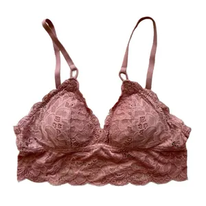 Aerie Dusty Coral Rose Lace Triangle Bralette XS thumbnail 1