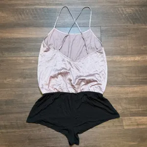 Victoria's Secret Satin Teddy Romper Mauve Black Cross Back Medium Sleepwear thumbnail 2