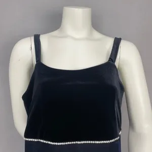 Vintage 90s Prom Dress Velvet FLAWS Empire Waist Sparkly Mesh Evening Blue Black thumbnail 13