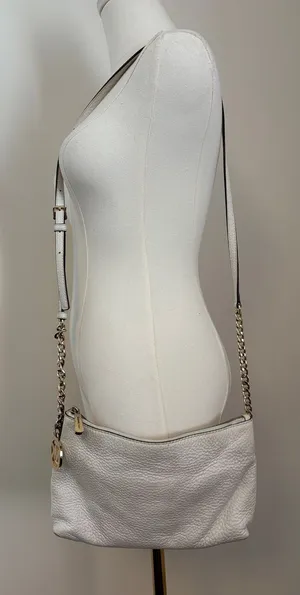 Michael Kors Cream Pebbled Leather Chain-Trim Crossbody thumbnail 1