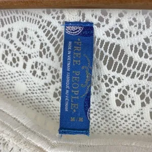 Free People White Sheer Crochet Lace Short Sleeve Top M thumbnail 5