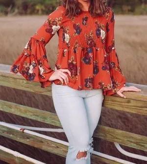 Boho Floral Shirt Red Size M thumbnail 2