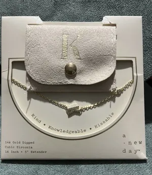 A New Day Gold CZ Letter K Pendant Necklace Cable Chain 16+3in Adjustable thumbnail 1