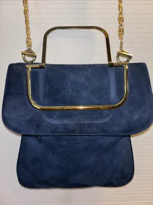 Sheldon Original..Vintage Navy Blue Suede With Gold Toned Crossbody Chain thumbnail 2