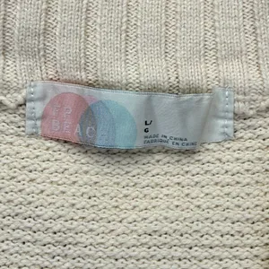 Free People FP Beach‎ Logan Cardigan Cream Cotton Chunky Knit Sweater Large thumbnail 2