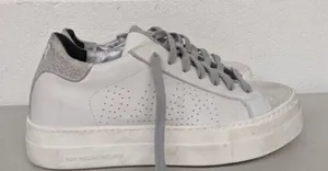 NEW P448 Thea White Leather Suede Sneaker Logo EUR 37 6.5-7 low top shoe sparkly thumbnail 1
