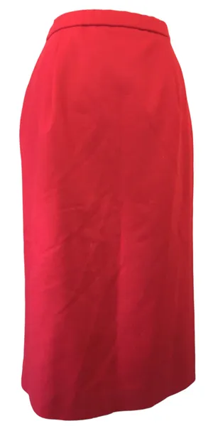 Vintage 80s 90s Red Wool Straight Midi Skirt 12 Career Pencil Holiday thumbnail 1