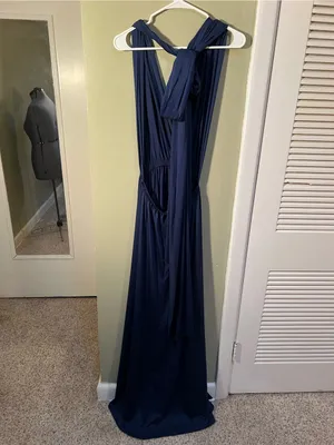 Ibotmcas Women’s Size Medium Halter V-Neck Maxi Dress Navy Blue Open Low Back thumbnail 5