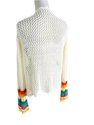 Granny Square Boho Crochet Cardigan Cream Patchwork Size L Size L thumbnail 4
