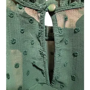 Monteau Los Angeles‎ Swiss Dot Peplum Top Green Ruffle Neck Long Sleeve Small thumbnail 9