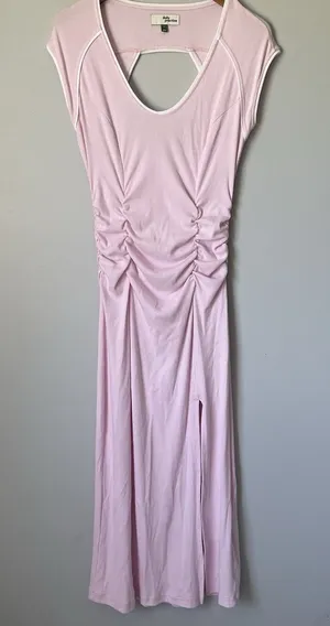 Daily Practice Line It Up V-Neck Maxi Dress Pink White Ribbed Size Medium thumbnail 1