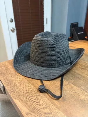 Black Straw Cowboy Hat with Chin Cord - Women thumbnail 5