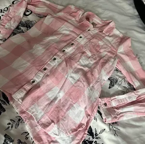 True Craft pink plaid button-up flannel shirt thumbnail 4
